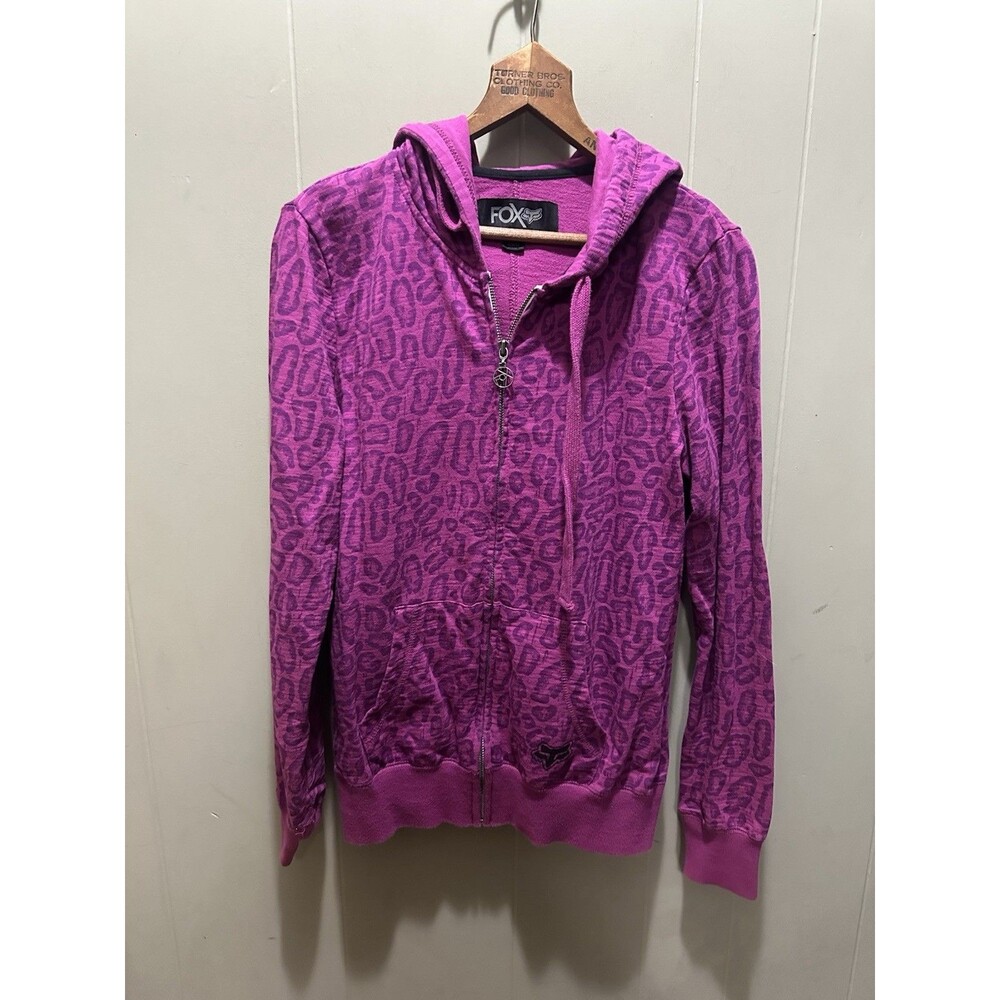 Fox Motor Sports Pink Cheetah Print Women’s Full Zip Sweater Size Medium HTF